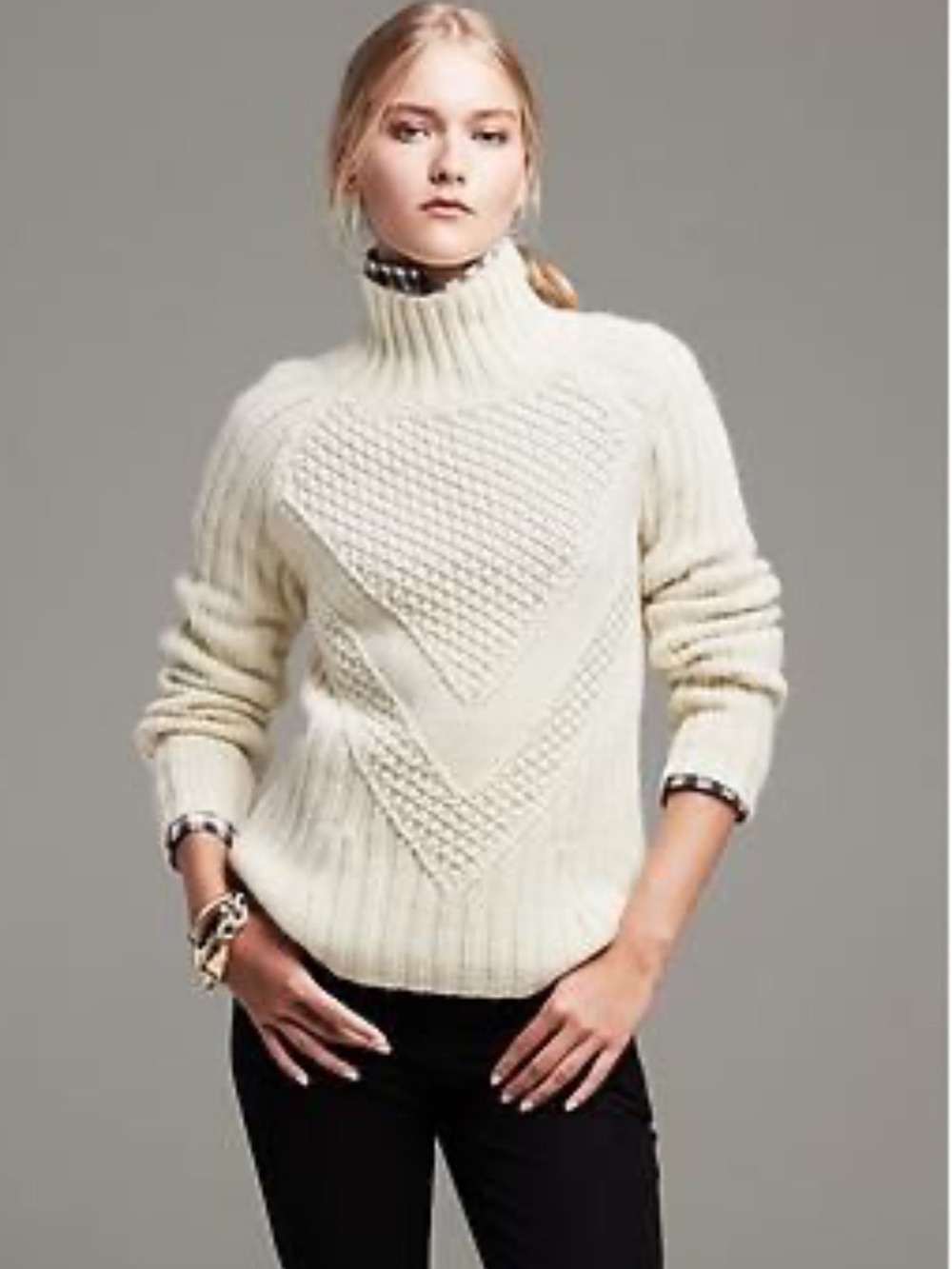 Banana Republic Popcorn Stitch Sweater Italian Yarn Alpaca Merino Cream M